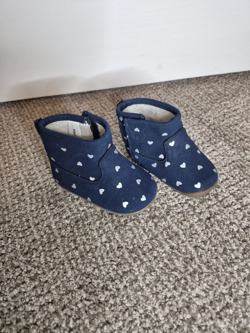Carter's Navy Blue Booties with White Heart Print